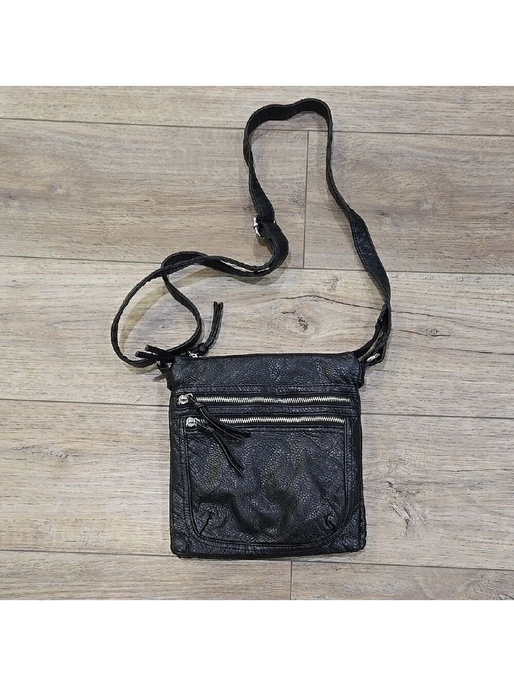 Black Crossbody Vegan Leather Bag with Zipper Details